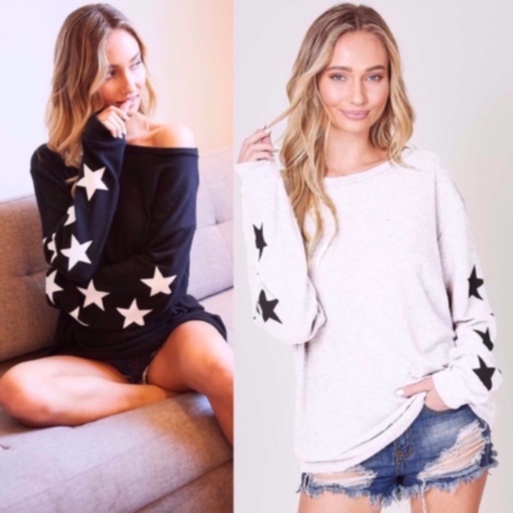 TIA Star print sleeve Sweater Top - black - Picture 1 of 2